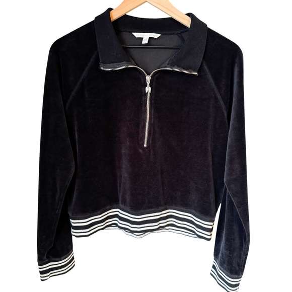 Victoria's Secret Tops - Victoria’s Secret Black Velour 1/4 Zip Pullover Metallic Detail Angel Charm Sz L